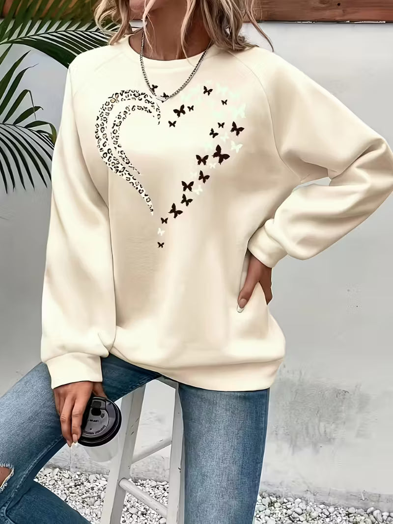 Plus Size - Women'S Plus Size Red Heart Print Long Sleeve Sweatshirt