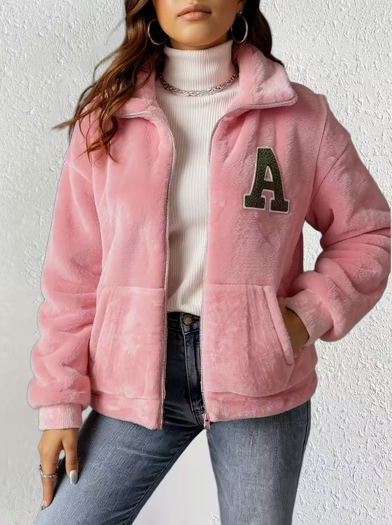Women'S Cozy Pink Fleece Hoodie with "A" Embroidery