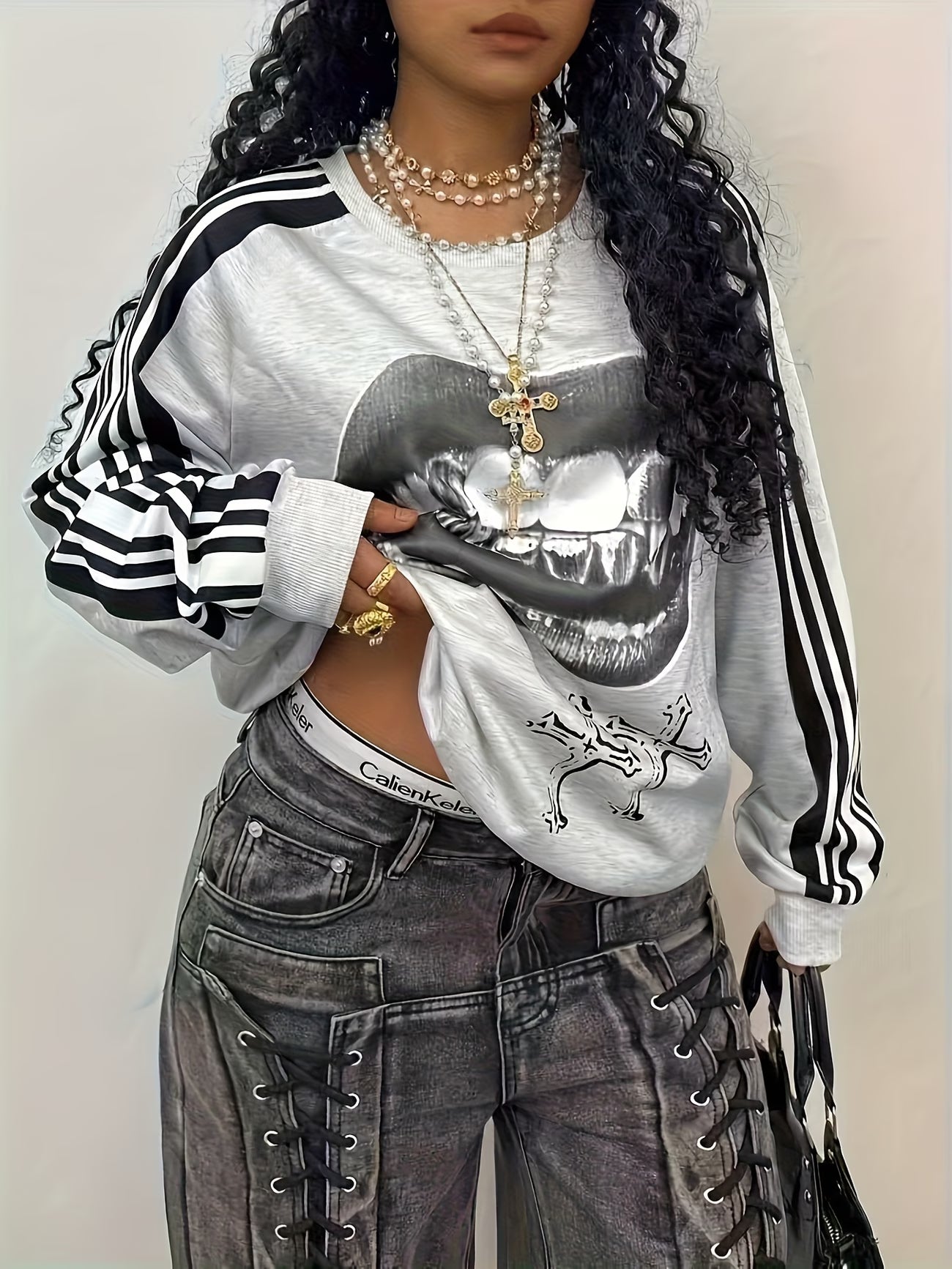 Women'S V-Neck Long Sleeve Sweatshirt