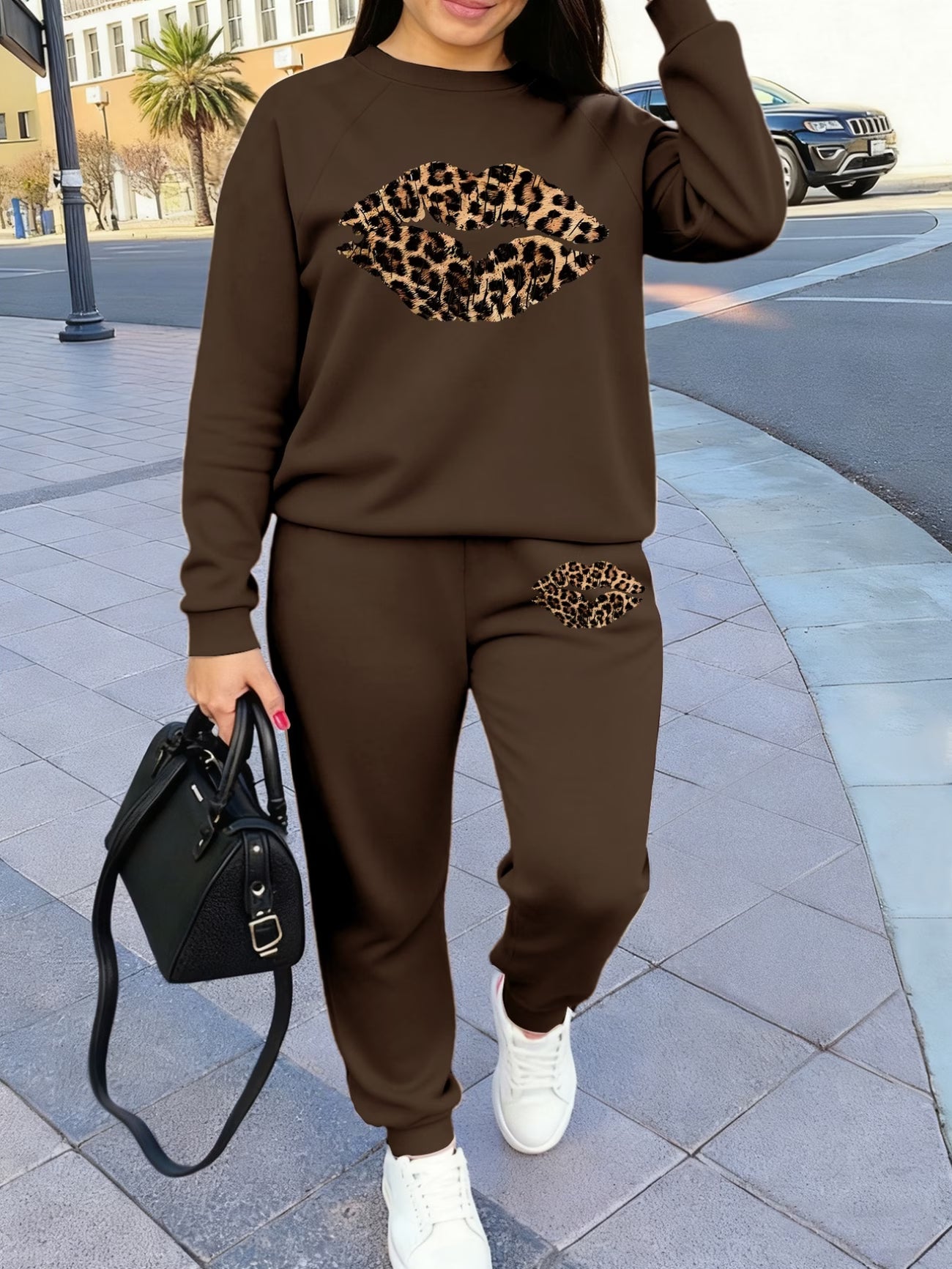 Plus Size Women'S Leopard Print 2pcs Pyjama Set