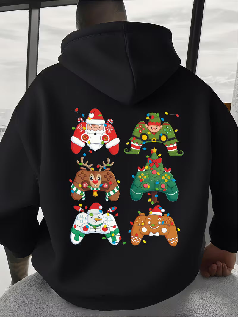 Men's & Unisex Christmas Santa & Reindeer Print Hooded Sweatshirt