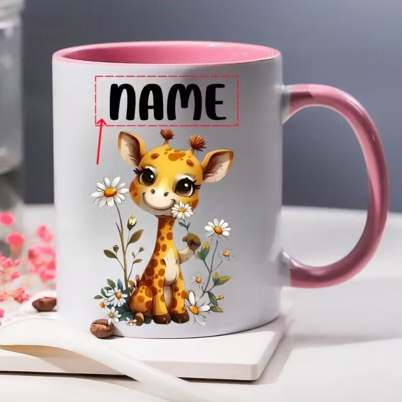 Customizable Name Cartoon Giraffe Ceramic Coffee Mug