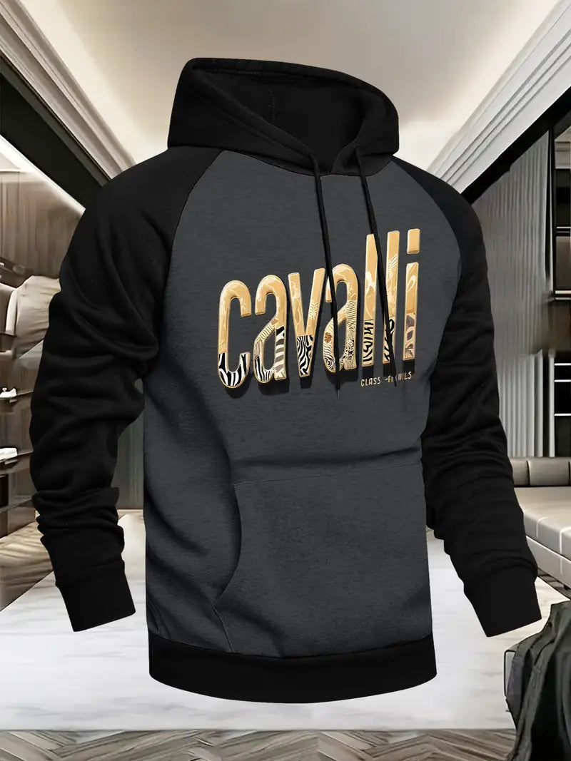 Men's Italian-Inspired Golden Lettering Hooded Sweatshirt