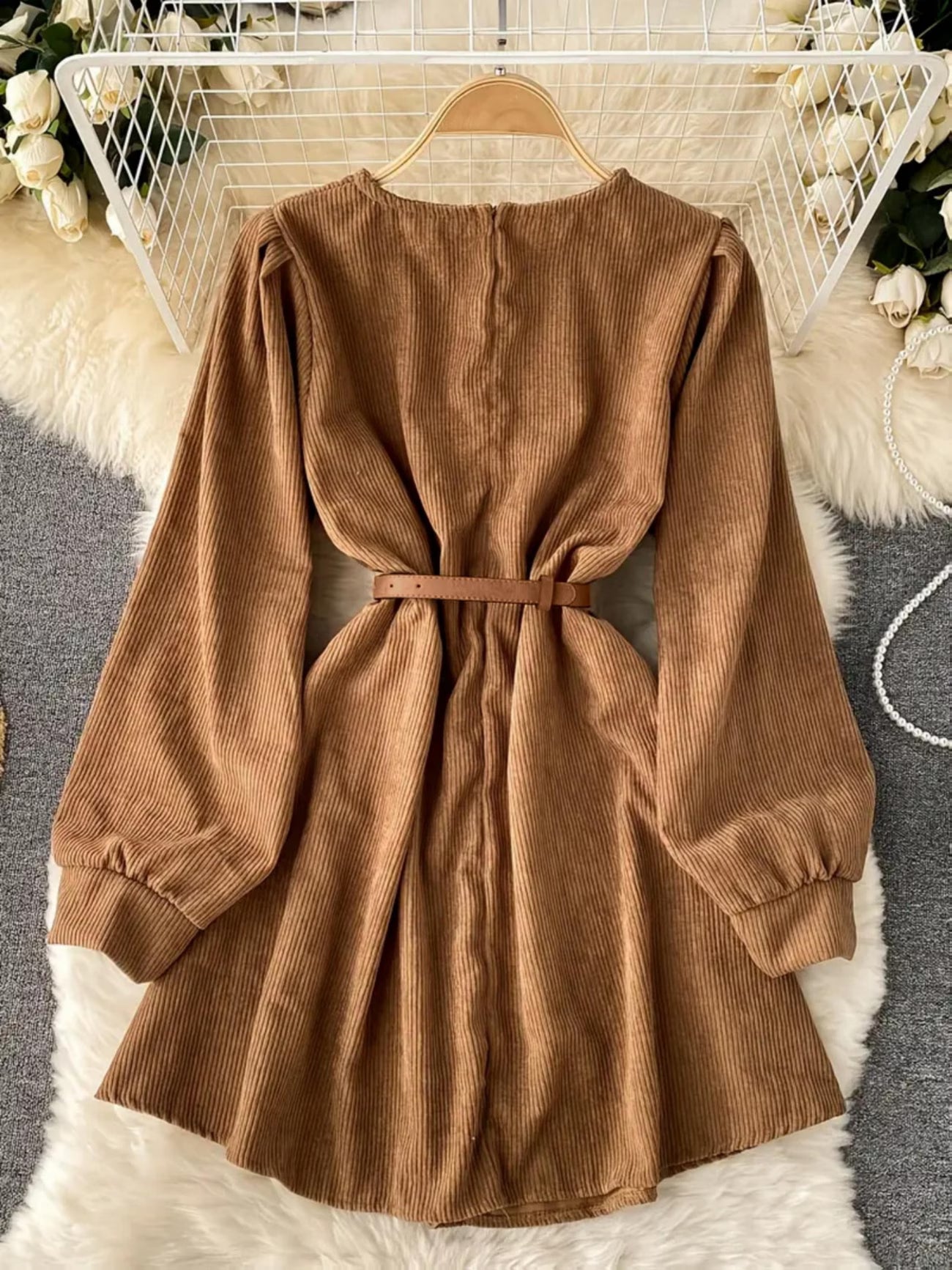 Elegant Brown A-Line Long Dress