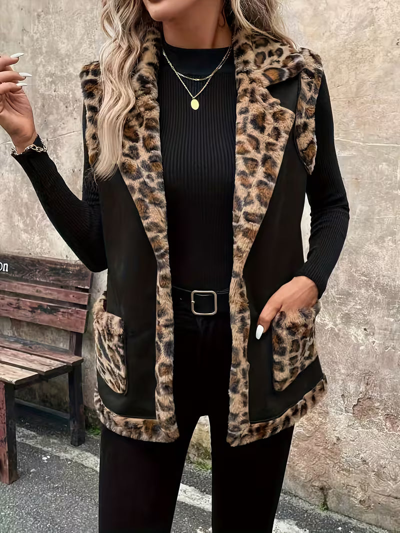 Women'S Leopard Print Sleeveless Vest Jacket
