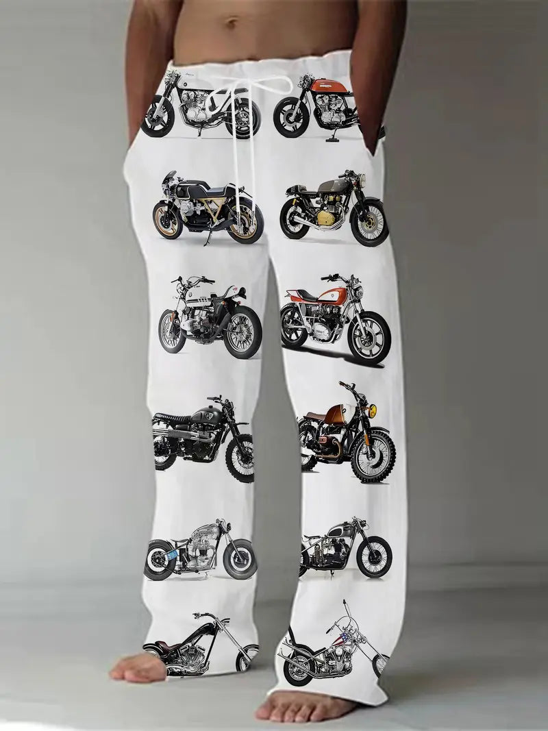 Men'S Casual Straight Leg Pants with Motorcycle Print