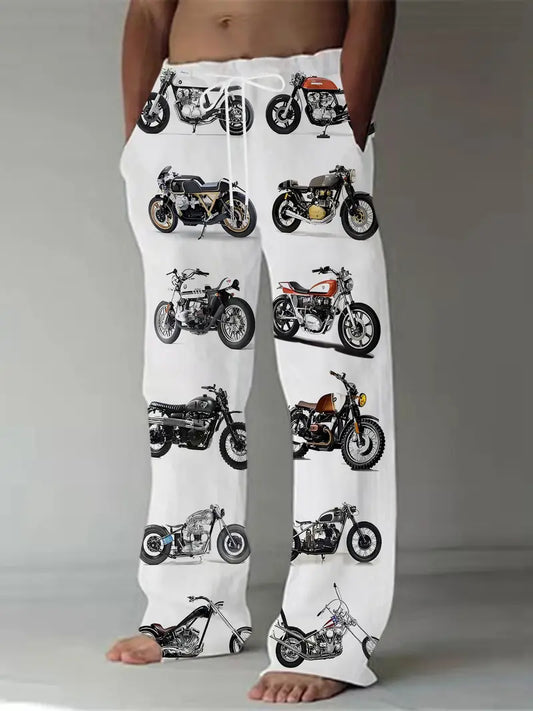 Men'S Casual Straight Leg Pants with Motorcycle Print