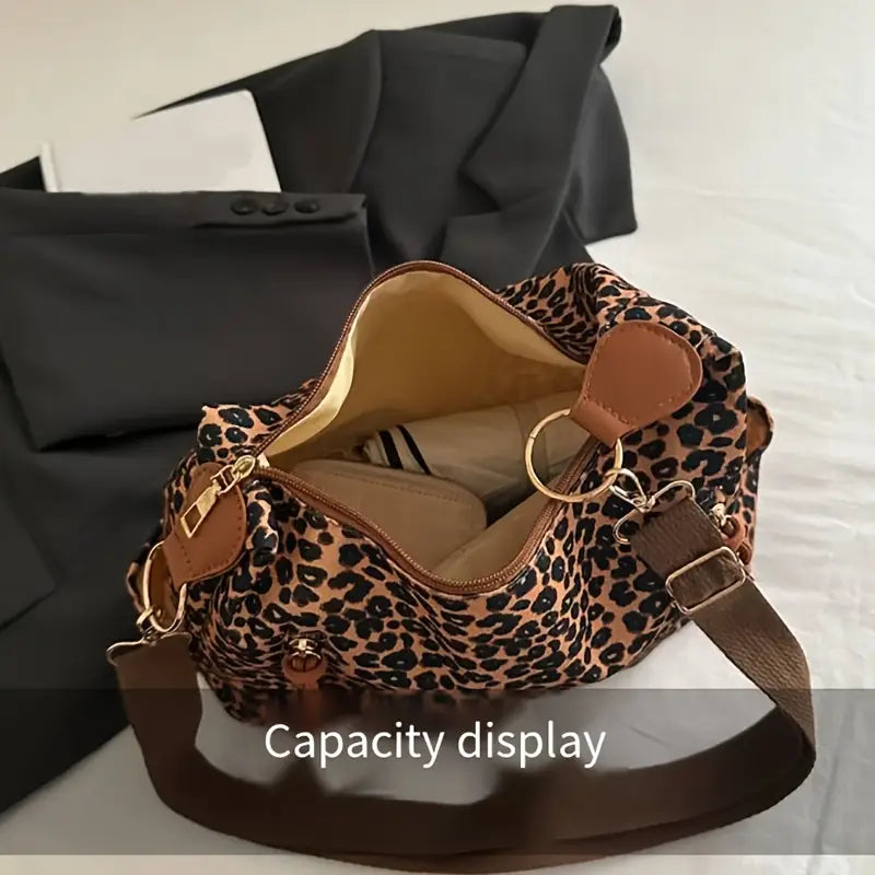 Stylish Leopard Print Shoulder Bag with Adjustable Strap