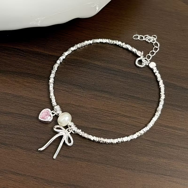 Women Fashion Bracelet Elegant Bow Heart Charm