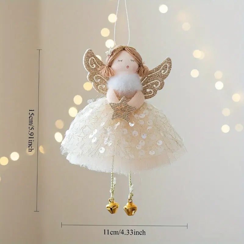 3pcs Enchanting Angel Girl Pendants with Sequined Skirts & Golden Wings