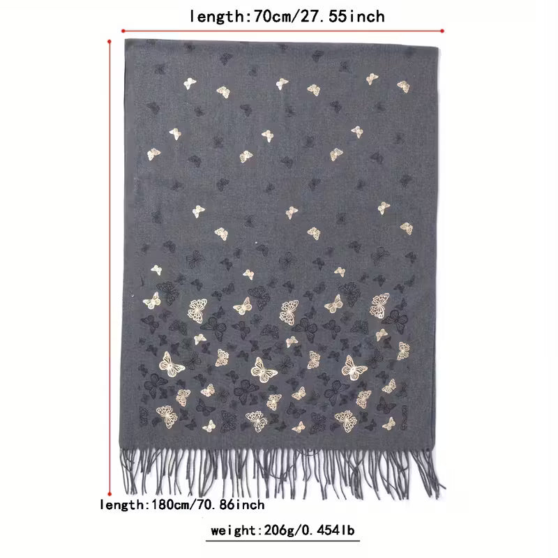 Elegant Butterfly Print Tassel Scarf for Women
