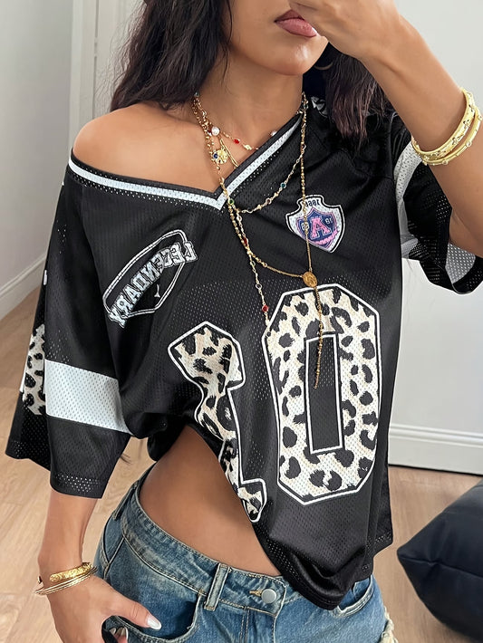 Women's Digital Print Mesh Breathable T-Shirt