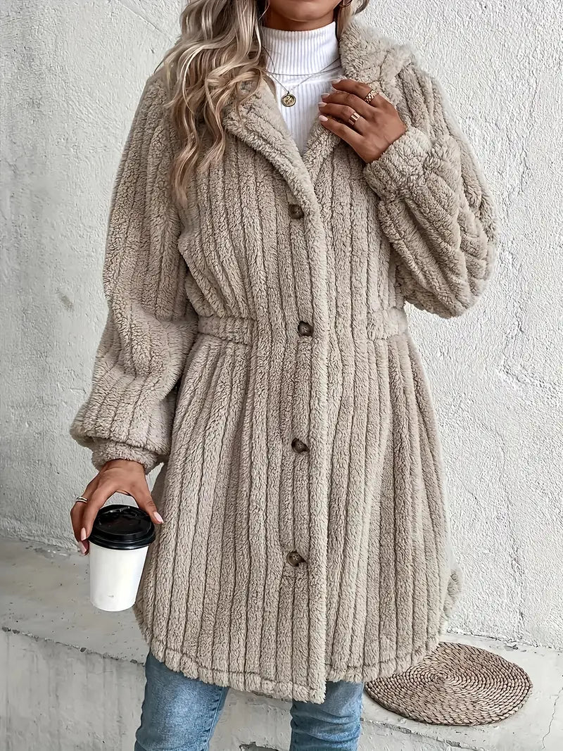 Women's Plush Hooded Jacket with Beige/Brown Winter Coat