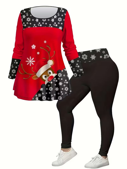 Christmas Deer Print Two-piece Set,