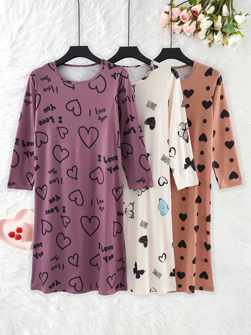 Plus Size Women's Mature Style Nightgown 3pcs Set,
