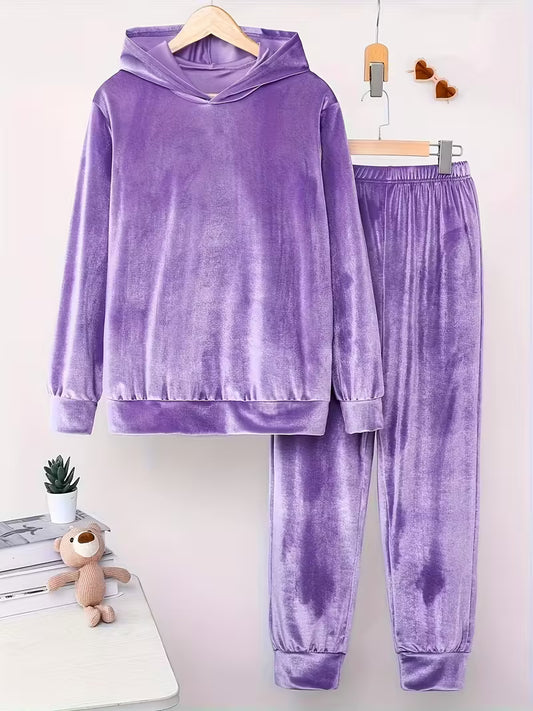 Plus Size Women'S Elegant Solid Color Long Pants + Hoodie 2pcs Set