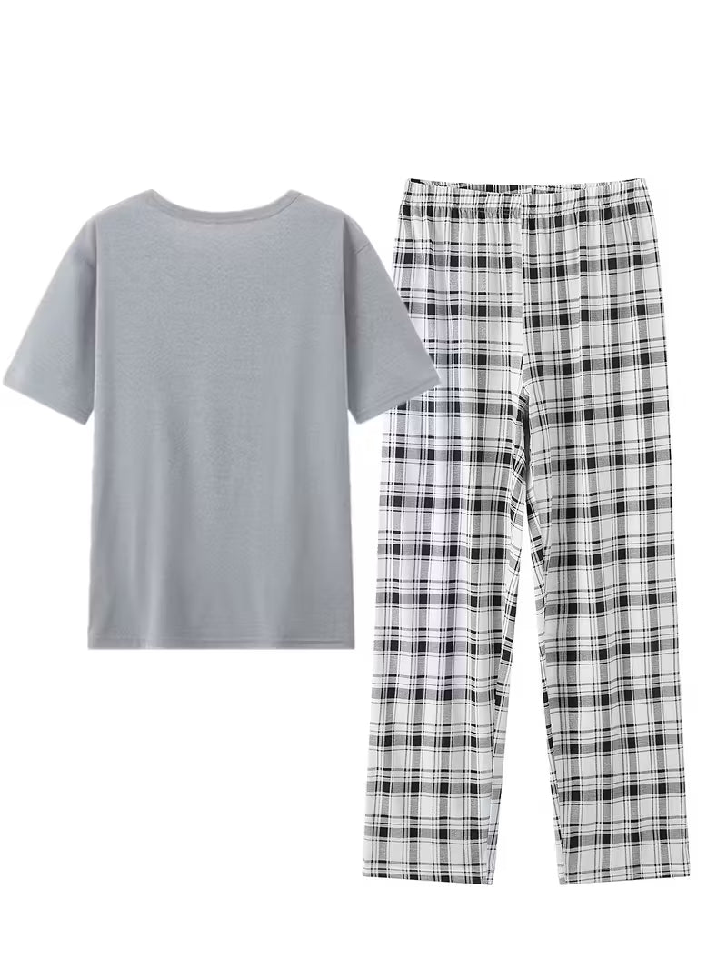 Men'S Set Short Sleeve Long Pants 2pcs