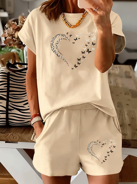 Women's Heart & Butterfly Print Co-Ord Set — Available in Multiple Colours