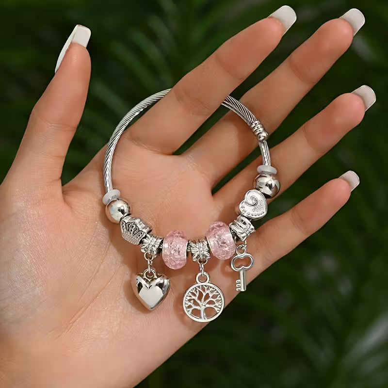 Tree of Life & Heart Charm Resin Bracelet