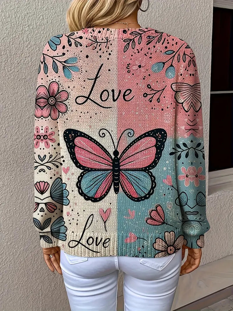 Multicolor Butterfly Print Sweater for Women