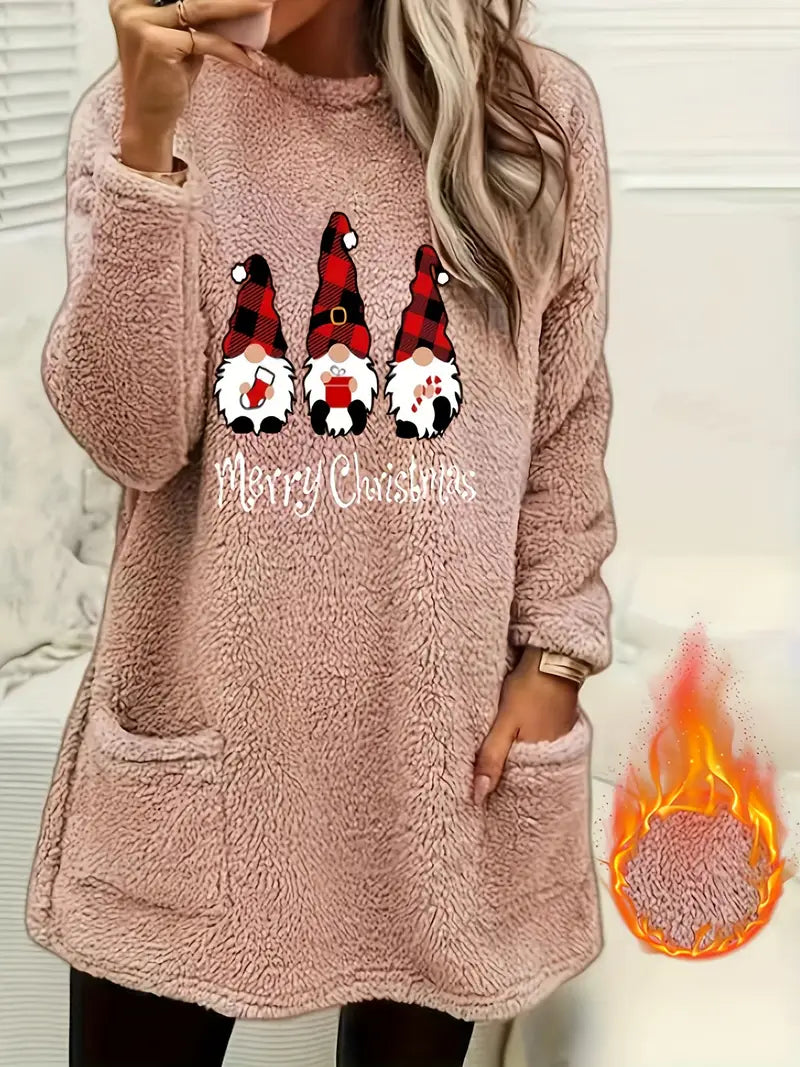 Fleece-Lined Women's Casual Long Sleeve Pullover Sweatshirt with Pockets