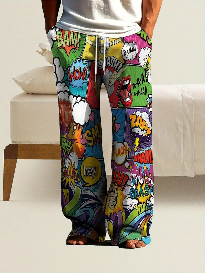 Men'S Retro Cartoon Print Joggers