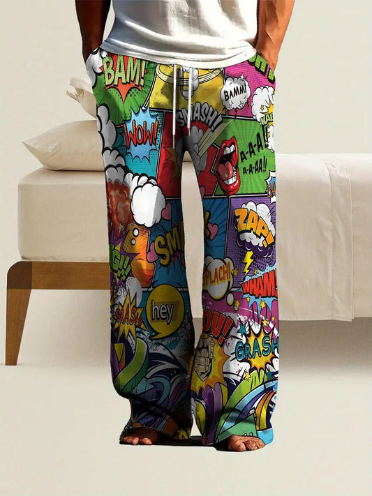 Men'S Retro Cartoon Print Joggers