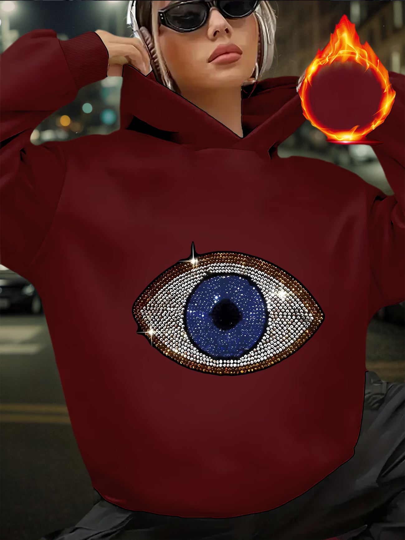 Full-Eye Face Print Hooded Sweatshirt