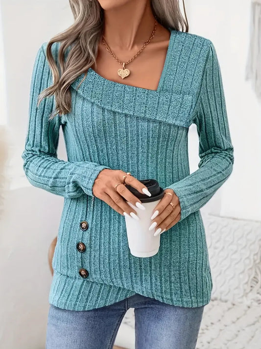 Women'S Elegant Asymmetrical Ribbed Sweater