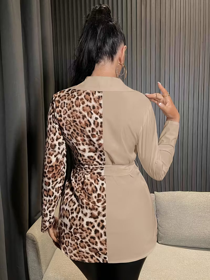 Loose-Fitting Color-Blocked Leopard Print