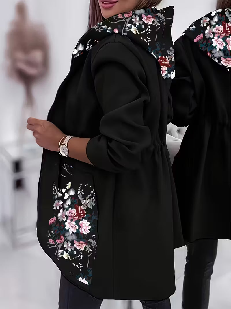 Women's Elegant Winter Floral Print Hooded Jacket