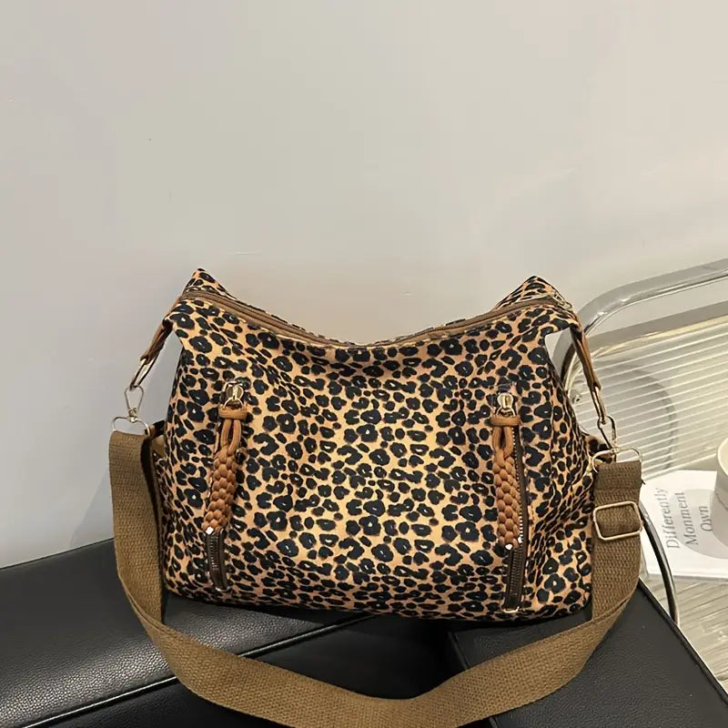 Stylish Leopard Print Shoulder Bag with Adjustable Strap