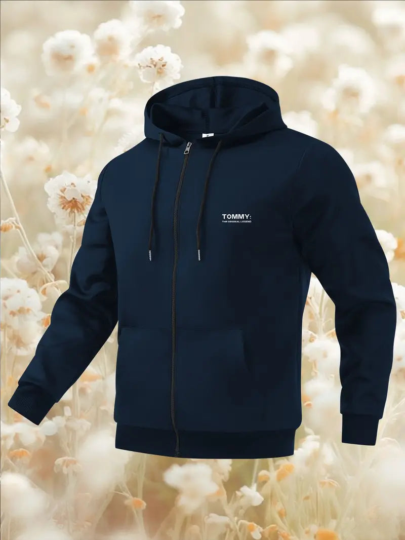 Men'S Navy Blue Hooded Jacket