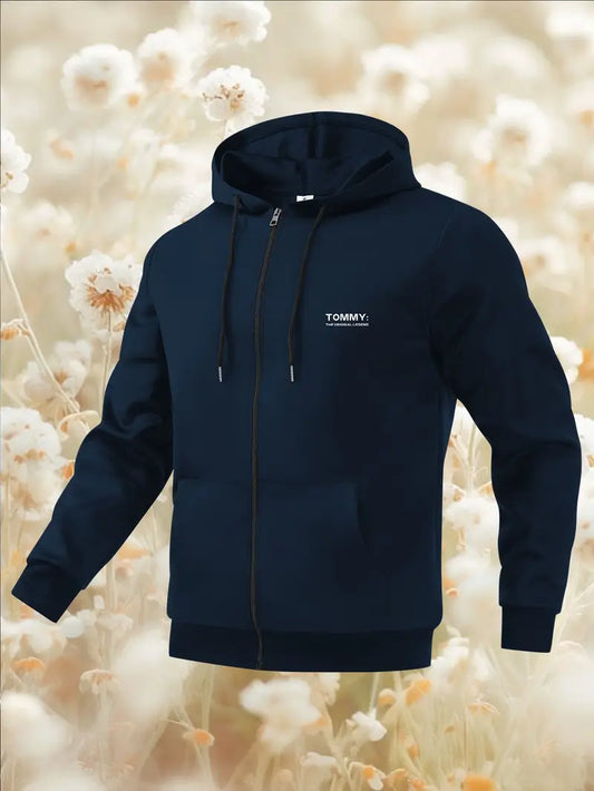 Men'S Navy Blue Hooded Jacket