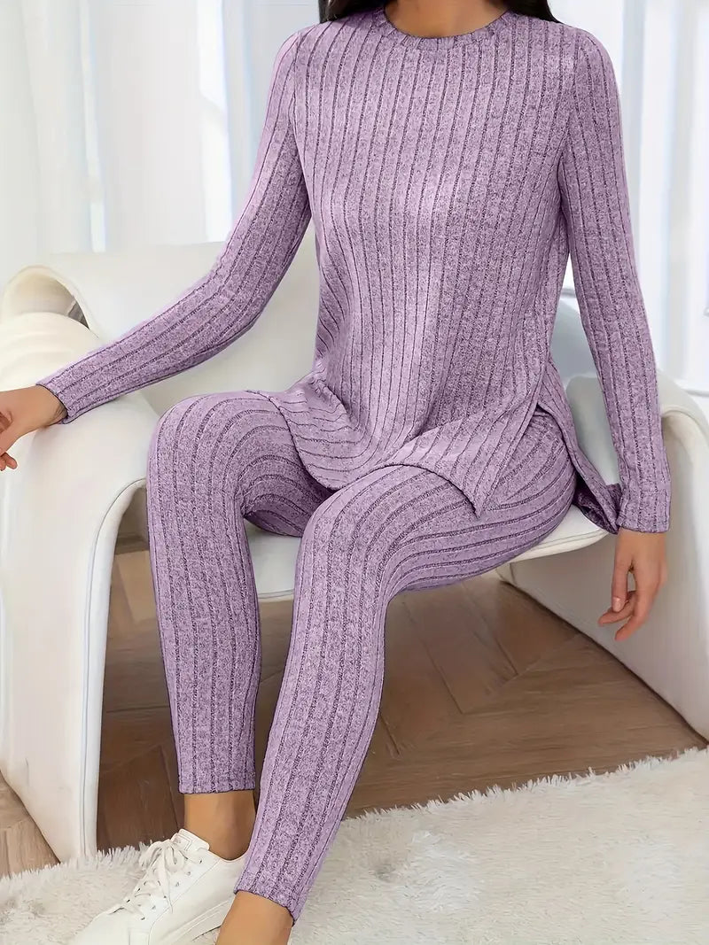 Women'S Stylish Long Sleeve Crop Top & High-Waisted Leggings Set