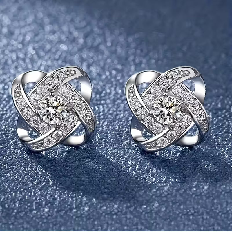 Purple Rhinestone Four-Leaf Clover Stud Earrings