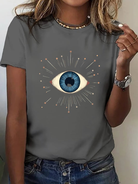 Women's Stylized Eye Blue Iris Geometric Print T-Shirt
