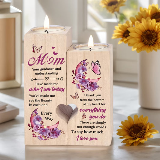 Eternal Love Heart-Shaped Wooden Candle Holder,