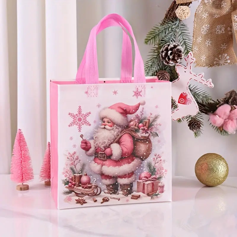 /8pcs Pink Christmas Tote Bags with Handles,