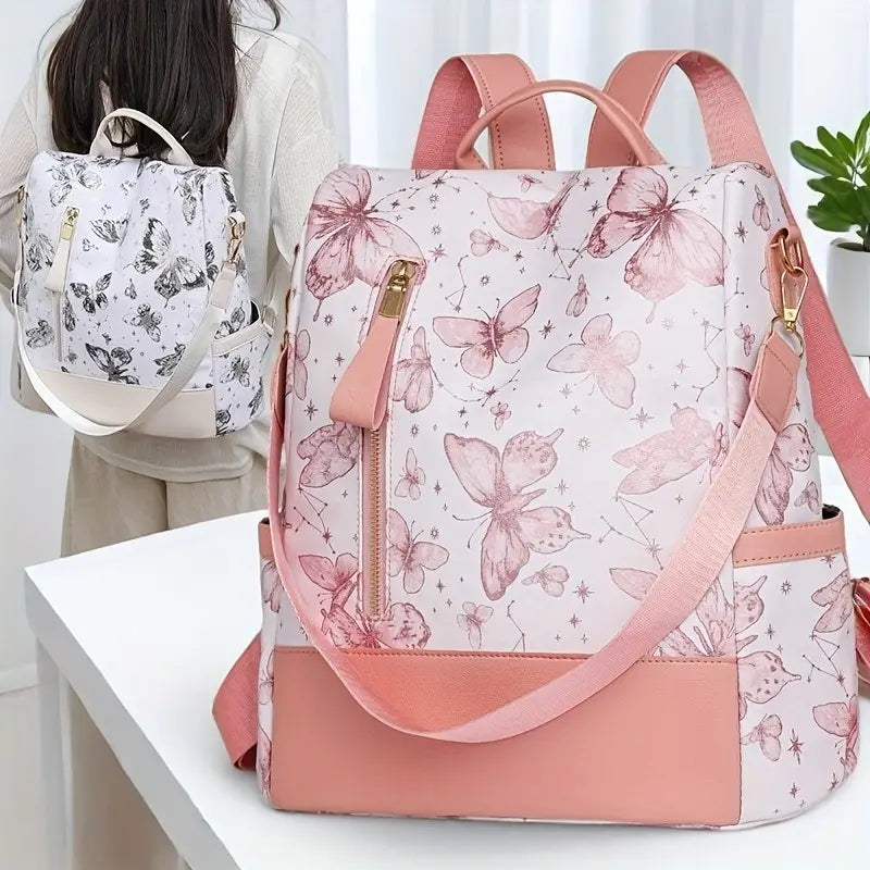 Women'S Pink Butterfly Print Backpack