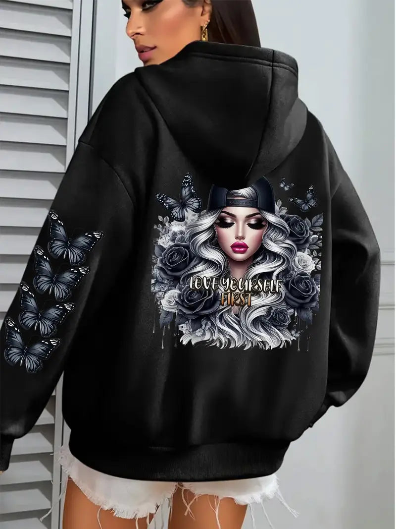 Women Stylish Geometric Print Hoodie