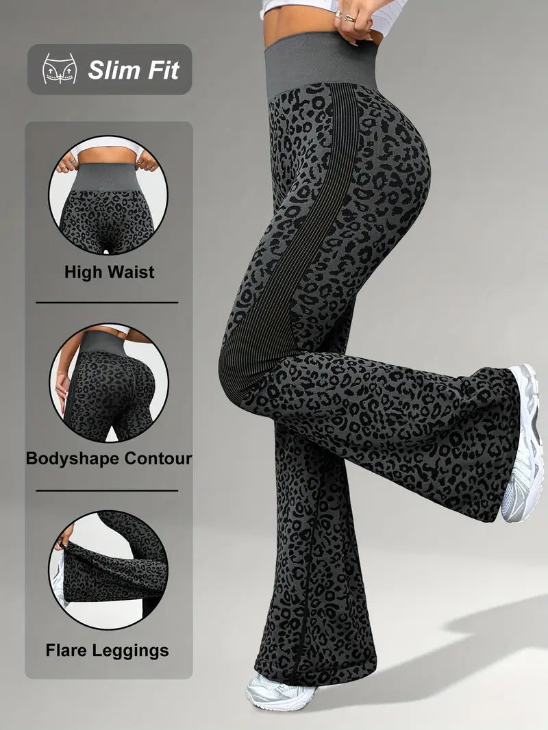 Women's High-Waisted Leopard Print Yoga Flare Leggings