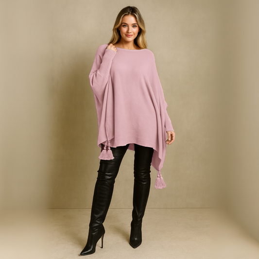 Slash Neck Oversized Jumper with Tassel Detail