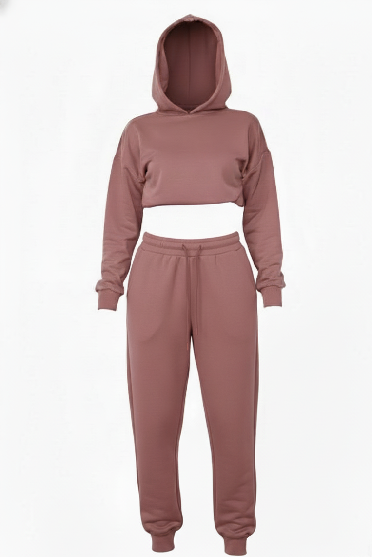 Matching Oversized Hooded Long Sleeve Cropped Top Ribbed Tracksuit