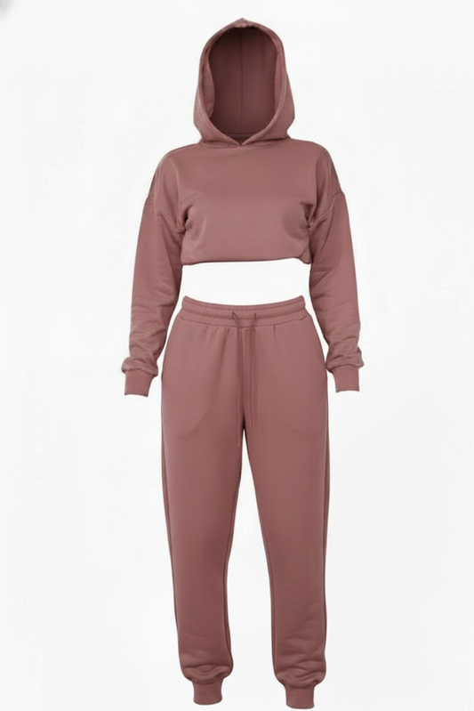 Matching Oversized Hooded Long Sleeve Cropped Top Ribbed Tracksuit
