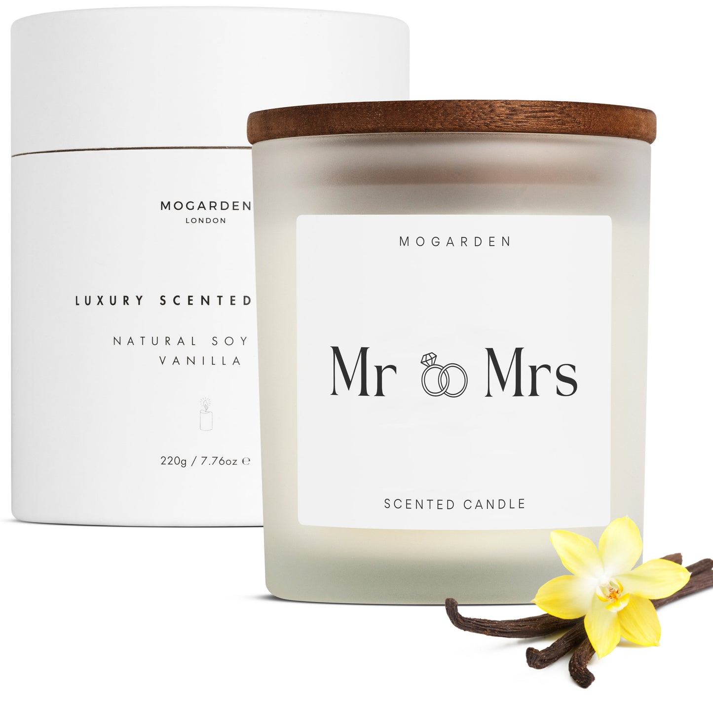Wedding Candle Gift, Wedding Gifts for Bride and Groom, Mr and Mrs Gift, Luxury Scented Vanilla Candle Natural Soy 220g