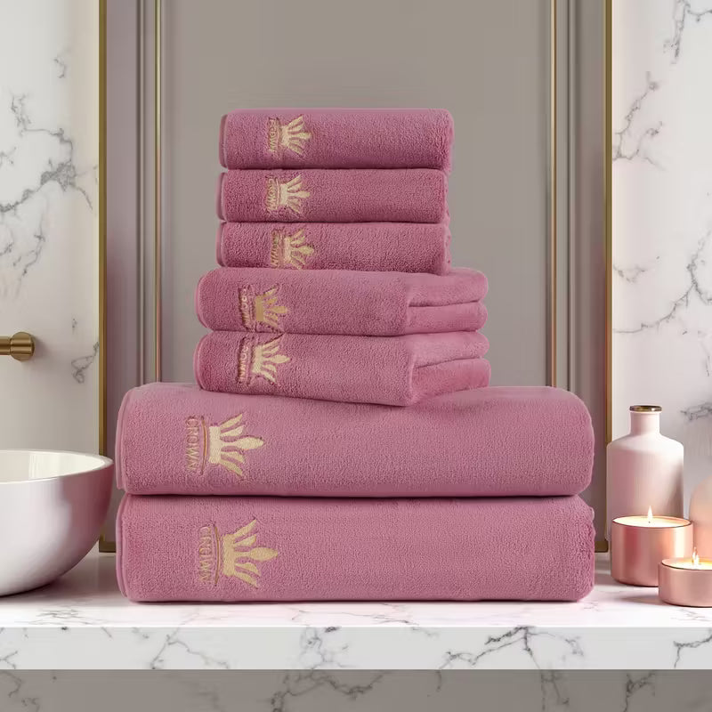 7pcs Embroidered Solid Color Bath Towel Set,
