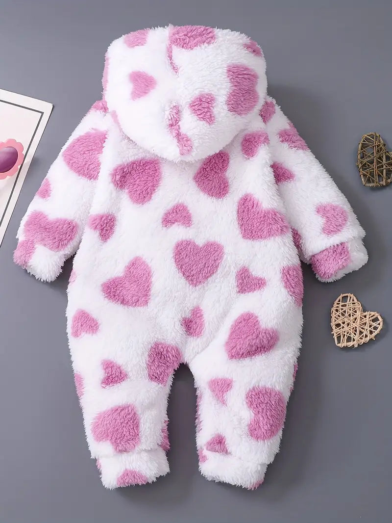 Girls' Autumn-Winter Heart Plush Hooded