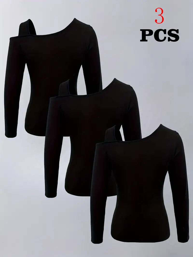 3pcs Women's Gothic Heavy Metal Inspired Long Sleeve Tops Set