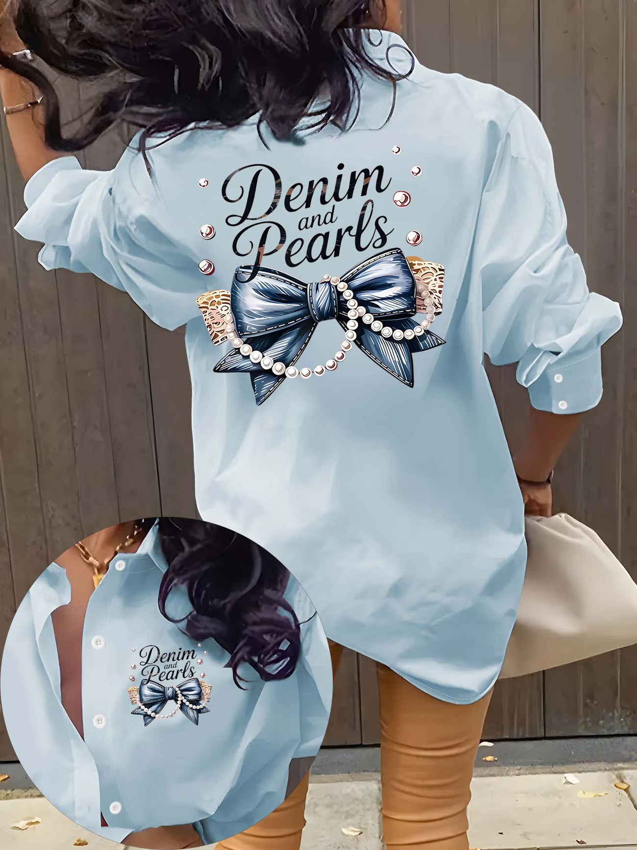 Vintage Creative Pattern Print Collared Long Sleeve Shirt,